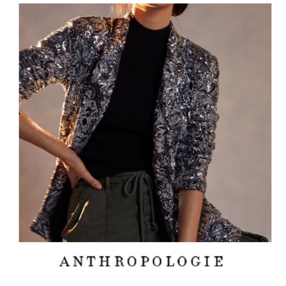 Anthropologie Black and Silver Sequin Blazer